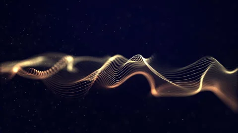 Particles golden wave Cyber technology black background loop. Abstract seamless Stock Footage 249338542