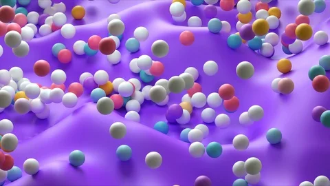 Particles jump on a pulsating purple texture, multi-colored balls change color Stock Footage 126569526