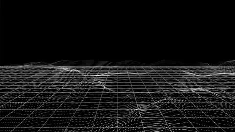 Particles landscape. White dots, perspective grid tech framework. Digital banner イラスト素材