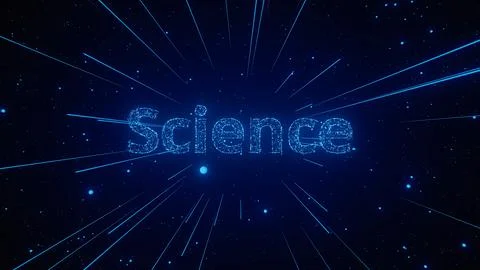 Particles of Light Radiate From the Word Science in a Cosmic Backdrop Stock Illustration
