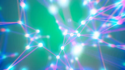 Particles move randomly. Glow of particles. 4K motion graphics. Stock Footage 130029123