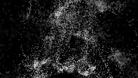 Particles move upward in flow. Design. Vortex flow of small particles on black Stock Footage 250472807