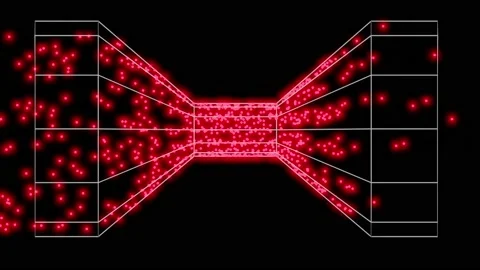 Particles passing through wide , narrow cylinder. Slowing speed 3d animation Stock Footage 168376242