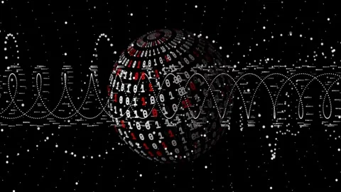 Particles revealing data sphere rotating left, 01 pulsing, dotted waveform Stock Footage 328265779