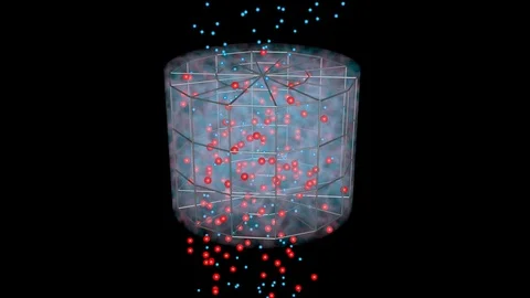 Particles separated and captured in filter. 3d animation, Up flow Stock Footage 97947694
