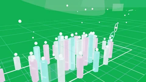 Particles starting pillar array topping spheres, camera orbiting, visualizing Stock-Footage 334198747