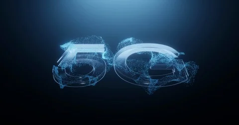 Particles taking a shape of text 5G and making it glow. Stock Footage 129681993