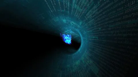 Particles through binary digital tunnel 3d illustration Stock-Illustration