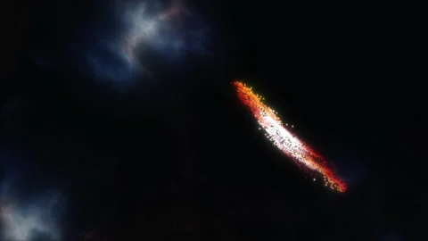 Particles transform into spiral galaxy in dark space 스톡 동영상 153927061
