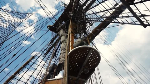 Particular view of mainmast in historical ship Stock Footage 63373310