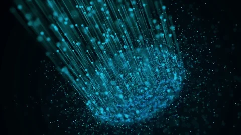Particular Wind From Round Animation, Neon Blue Particles, Shiny Glow Light Stock Footage 76916416