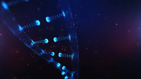 A particulate 3D rendered DNA on a blue bokeh background. Stock Illustration