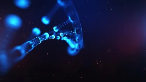 A particulate 3D rendered DNA on a blue bokeh background. 스톡 일러스트