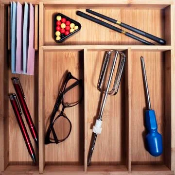 Partitions with different objects - different interests. Stock Photos