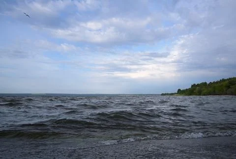 Partly Cloudy Sky over Dnipro Riverbank in Kamianske, Ukraine Stock Photos