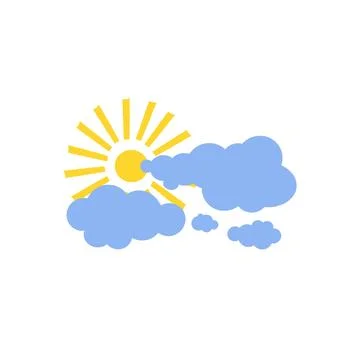 Partly cloudy, sun and clouds cute hand drawn doodle minimalist vector Stock Illustration