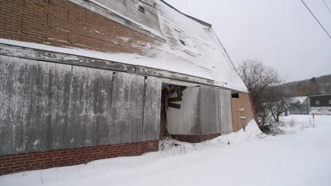 Partly collapsed store fallen down on a Snowy Winter day Stock Footage 271115668