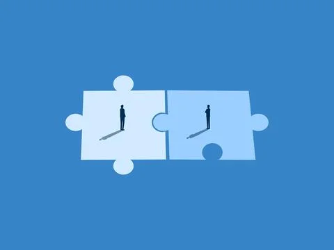Partner, Binding Contract, Two Businessmen on Different Colored Puzzle Pieces Illustrazione stock