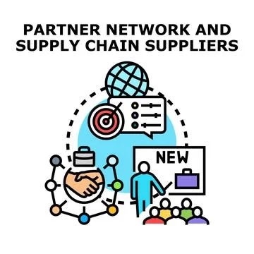 Partner network and supply chain suppliers management concept Illustrazione stock