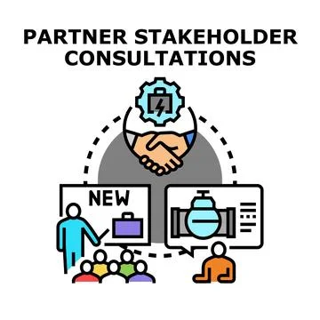Partner stakeholder consultations for business development planning Stock Illustration
