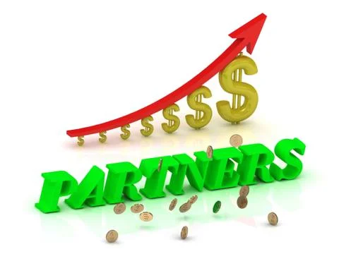 PARTNERS- bright color letters and graphic growing dollars and red arrow on a Stock Illustration