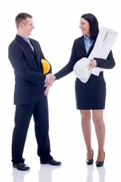 Partners expressing trust by handshake after concluding bargain,isolated Stock Photos