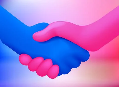 Partners shaking hands concept. 3d vector illustration with holographic effec Stock Illustration