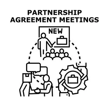 Partnership agreement meetings developing business strategy Stock Illustration
