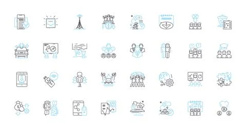 Partnership coalition linear icons set. Collaboration, Alliance, Unity, Synergy Stock Illustration
