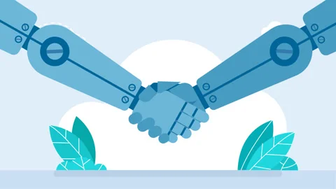 Partnership, Collaboration, handshake between robots. Handshake two robots. Stock Footage 319150373