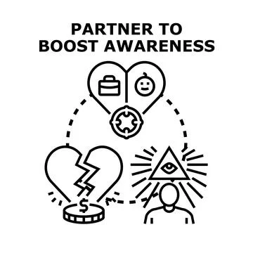 Partnership concept boosting awareness with linked elements 库存插图