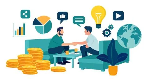 Partnership Concept. Financing of creative projects. Handshake of two busines Stock Illustration
