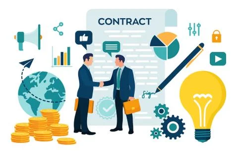 Partnership Concept. Financing of creative projects. Handshake of two busines Stock Illustration