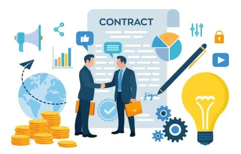 Partnership Concept. Financing of creative projects. Handshake of two busines Stock Illustration