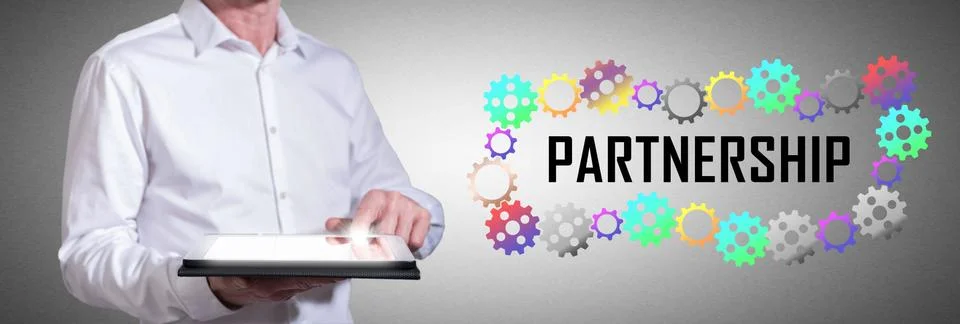 Partnership concept with man using a tablet Stock-Fotos