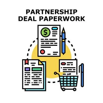 Partnership deal paperwork concept creating business agreement Stock Illustration