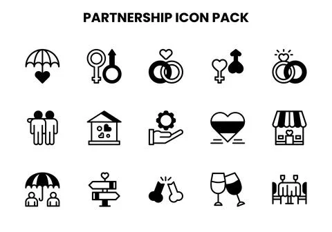 Partnership DuoTone Bundle Icons Pack Stock Illustration