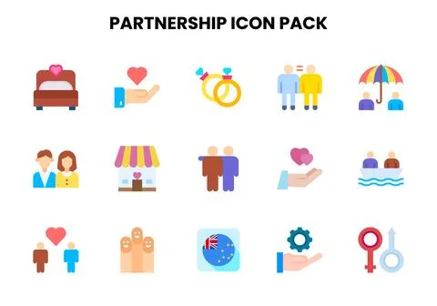 Partnership Flat Collection Icons Pack Stock Illustration