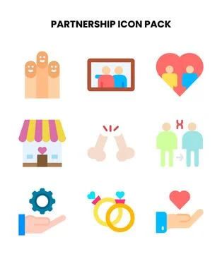 Partnership Flat Scalable Icons Pack Stock Illustration