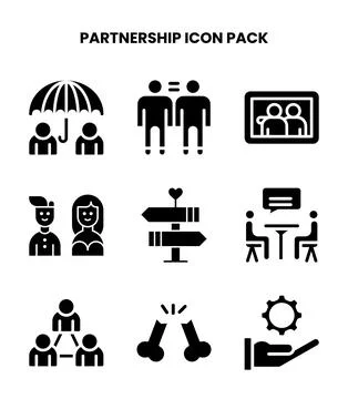 Partnership Glyph Bundle Icons Pack Stock Illustration