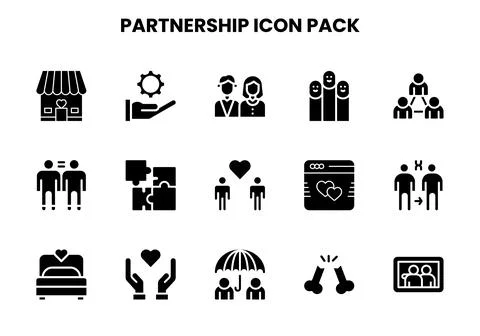 Partnership Glyph Vector Icons Pack Stock Illustration