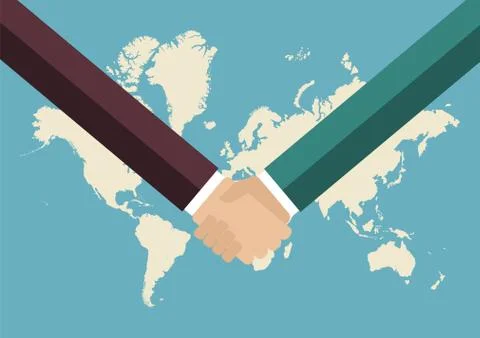 Partnership handshake with world map background Stock Illustration