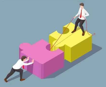 Partnership help to solve problem isometric vector illustration Stock Illustration