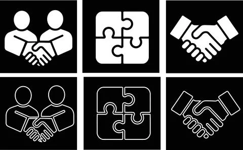 Partnership Icon Set, Two People Handshake Deal Puzzle Solution and Agreeme.. イラスト素材