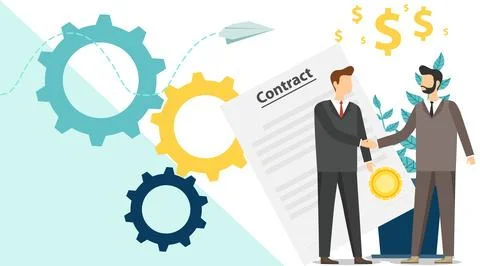 Partnership, interaction, teamwork, cooperation. Businessmen shake hands Stock Illustration