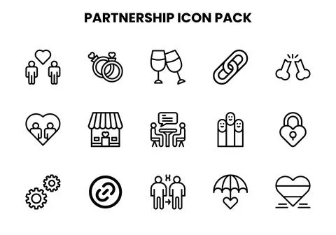 Partnership Line Set Icons Pack Stock Illustration