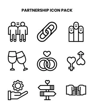 Partnership Line Set Icons Pack Stock Illustration