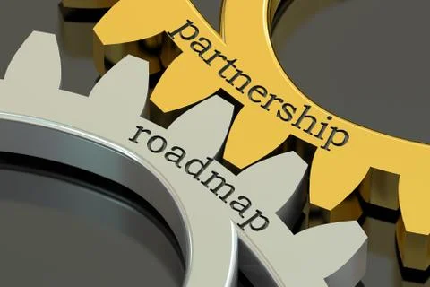 Partnership Roadmap concept on the gearwheels, 3D rendering Stock Illustration
