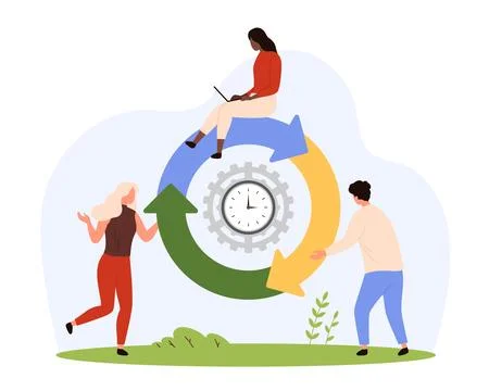 Partnership, teamwork methodology, tiny people reload process and work cycle イラスト素材