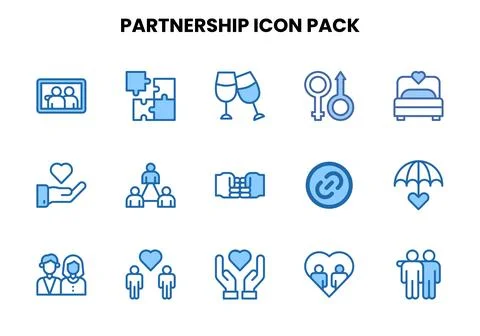 Partnership Two Colour Set Icons Pack Stock Illustration